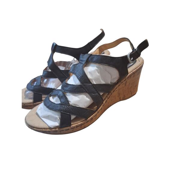 B.O.C. Born Women's size 8M Wedge Cork Heel Black Sandal Summer Boho Strappy - Picture 4 of 12